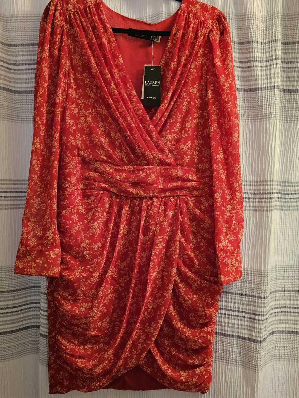 Lauren Ralph Lauren Red and Tan Floral Long Sleeve Wrap Dress- NWT